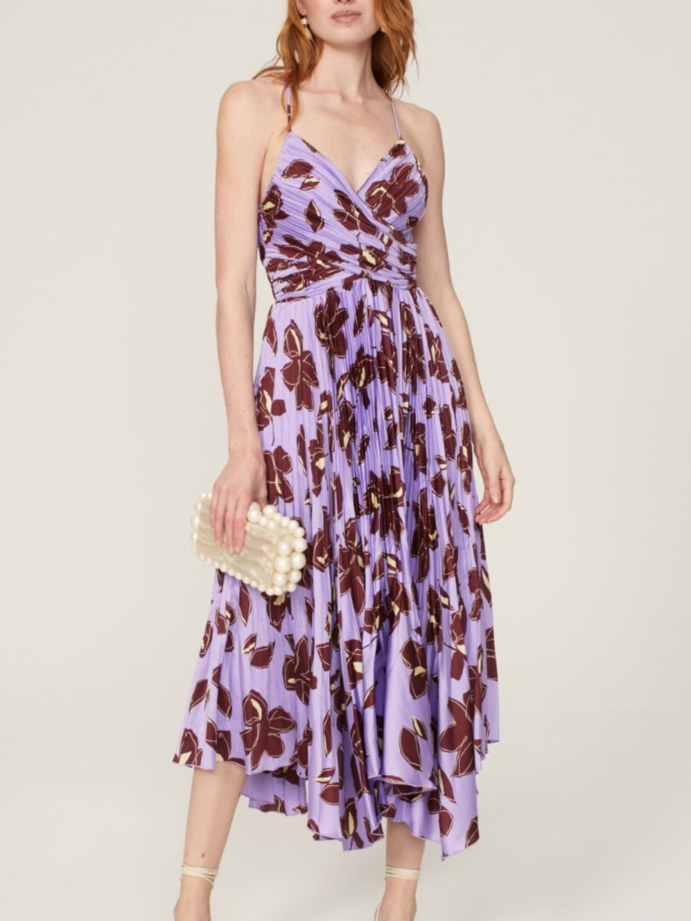 Jonathan Simkhai Lavender Floral Midi Dress with Brown Print